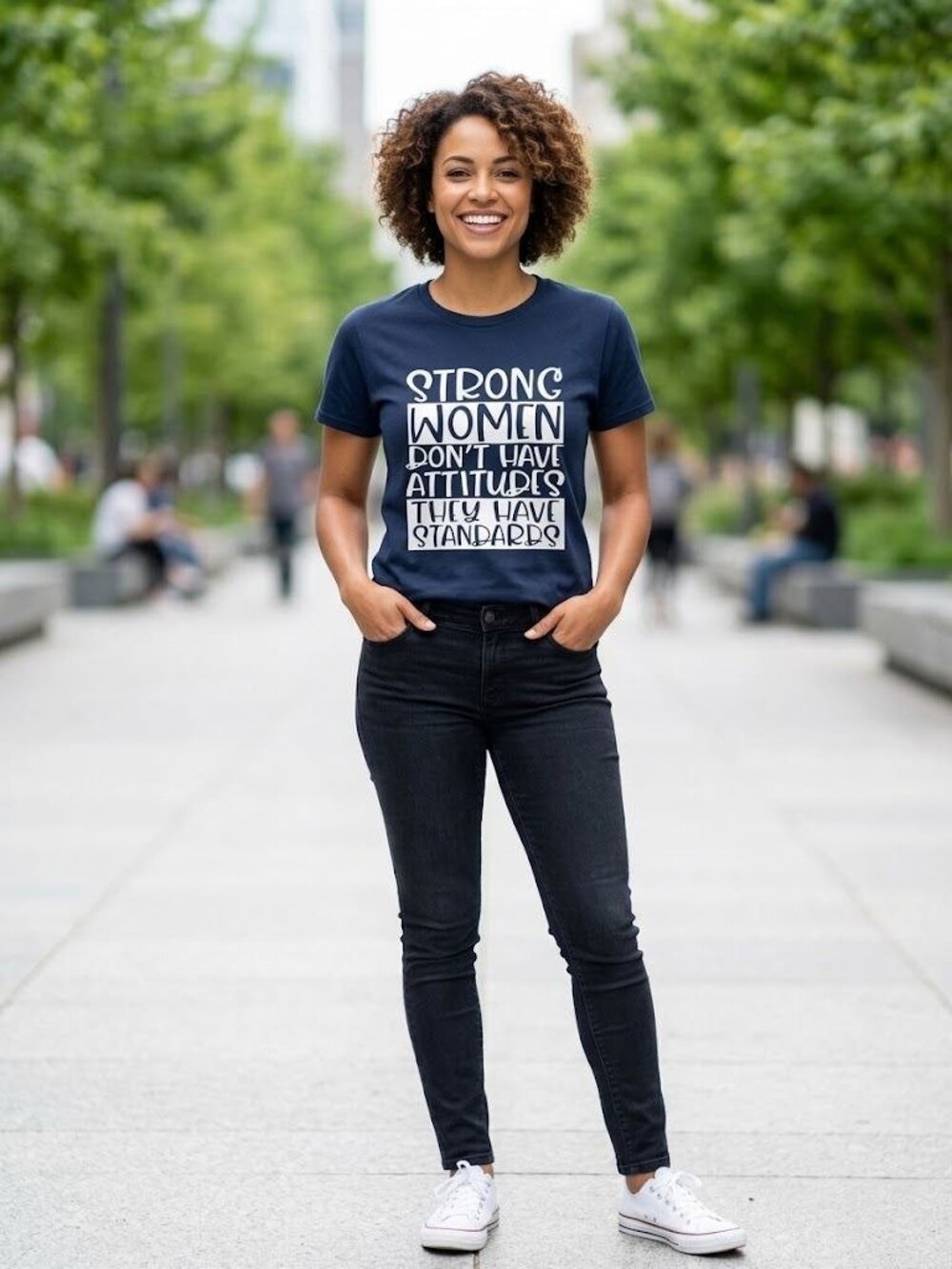 Strong Women Dont Have Attitudes T-Shirt Gildan Heavy Cotton XL Navy Blue